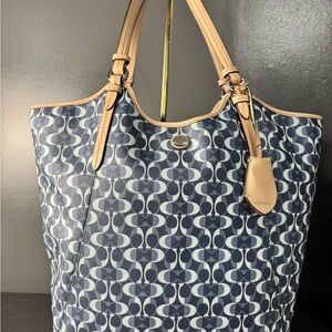 Coach Blue and Tan Tote Bag